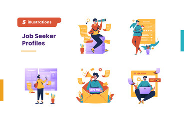 Job seeker candidate profile flat design bundle pack