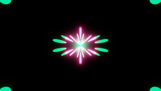 vj loop green purple neon emission light mirror rotation stripes for club background . 4k footage