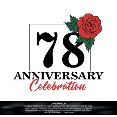 78th anniversary celebration logo  vector design with red rose  flower with black color font on white background abstract  