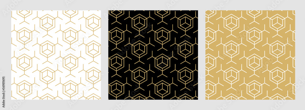 Leinwandbilder set of seamless patterns with gold ornaments. background pattern seamless geometric line abstract go