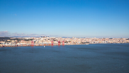 Landscape of the Lisbon city and the Tagus river in Portugal