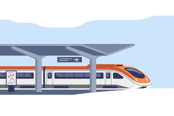 High speed intercity passenger train on the railway station. Vector illustration. - obrazy, fototapety, plakaty