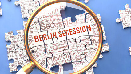 Berlin secession being closely examined along with multiple vital concepts and ideas directly related to Berlin secession. Many parts of a puzzle forming one, connected whole.,3d illustration