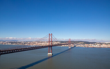 Landscape of the 25 April bridge and the city of Lisbon in the background