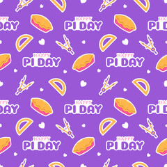 Pi Day Seamless Pattern Design with Mathematical Constants or Baked Pie in Template Hand Drawn Cartoon Flat Illustration