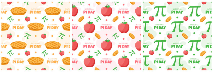 Set of Pi Day Seamless Pattern Design with Mathematical Constants or Baked Pie in Template Hand Drawn Cartoon Flat Illustration