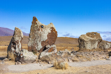 Standing stones in Zorats-Karer or Karahunj. Armenia.