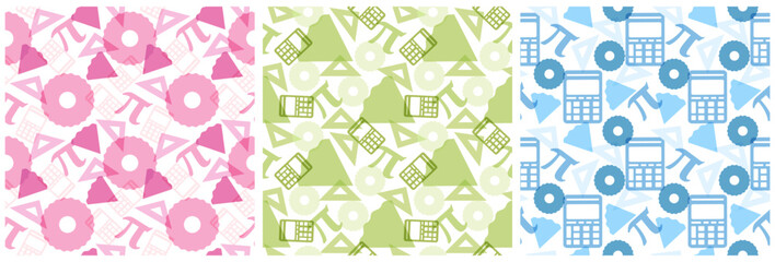 Set of Pi Day Seamless Pattern Design with Mathematical Constants or Baked Pie in Template Hand Drawn Cartoon Flat Illustration