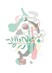 Sea life composition isolated on the white background