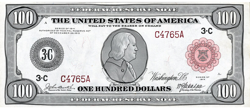Cartoon hand drawn 100 dollar banknote