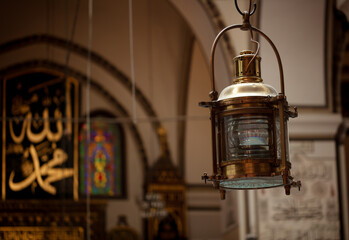 Old lamp in Ulucami mosque Bursa Turkey