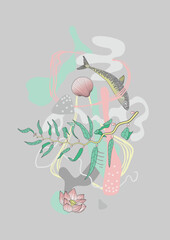 Sea life composition isolated on the white background