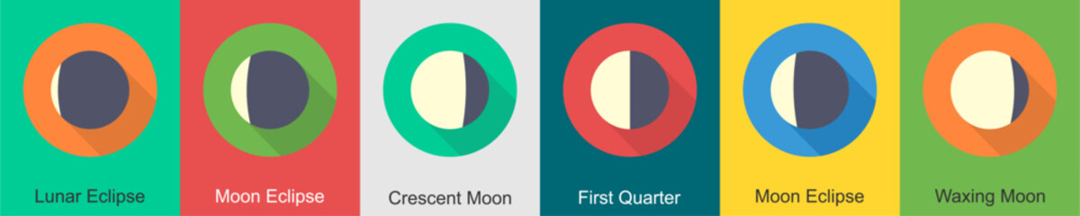 A set of 6 Weather icons as lunar eclipse, moon eclipse, crescent moon