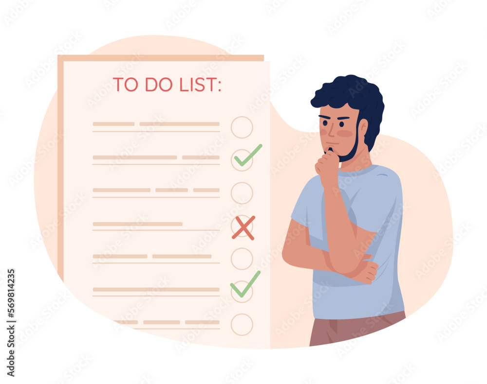 Poster scheduling tasks flat concept vector illustration. editable 2d cartoon character on white for web de