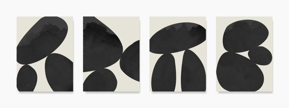 A set of framed art prints in black textured. Minimalist and stylish round shapes composition. Wall decor abstract for posters, greeting cards, wallpapers, decoration, and related about wall art.