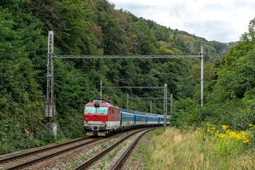 Slovakian electric locomotive puliing international EuroCity train in Czech Republic © Kuba Kisieliński
