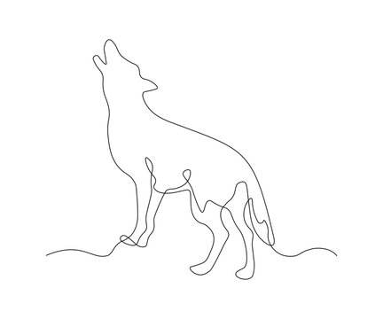 recommend clip art: abstract howling wolf, hand-drawn, continuous mono line, single line art, contour drawing
