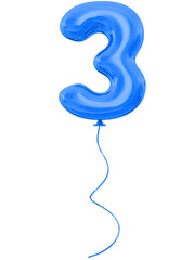 3 Blue Balloon Number