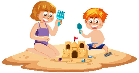 Children building sand castle