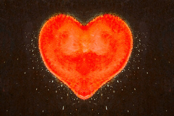 red painted heart on a rusty iron background. 14th february. happy valentines day. Heart painted on metal wall - card backdrop.