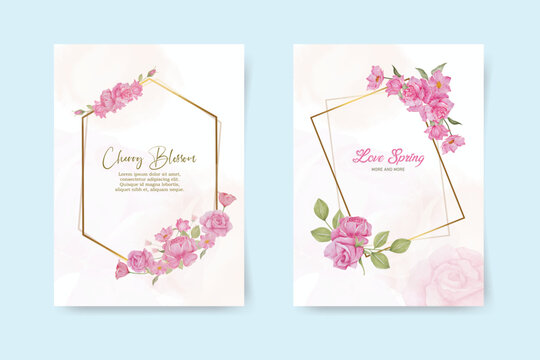 rose  blossom spring card set.modern watercolor vector illustration