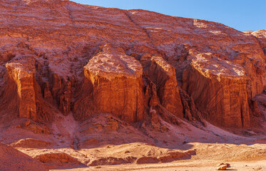 Strongly eroded badlands in the moon valley (Valle de la Luna) in the vicinity of San Pedro de Atacama, Chile