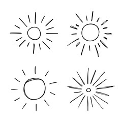 Hand drawn abstract sun symbol. Summer doodle set. Vector elements for design