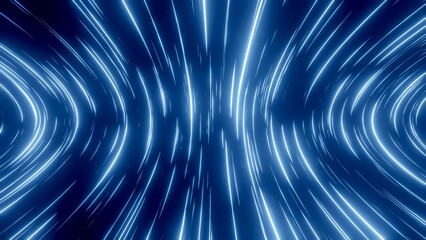 Sci-fi speed of light. hyper-warp futuristic blue light. Abstract blue motion glow light trail. Neon light streaks running in the background. 3d illustration.