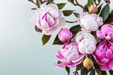 Magnolia blossoms on light background (Generative AI)