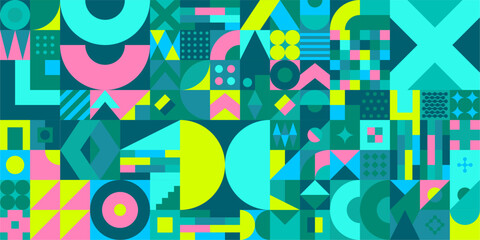 Trendy Colorful Seamless Abstract Vector Bauhaus Geometric Pattern Design Background 