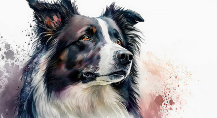 Border Collie Watercolor Painting - Generative AI