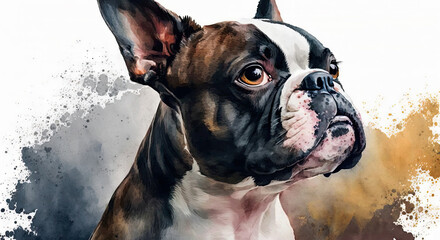Boston Terrier Watercolor Painting - Generative AI