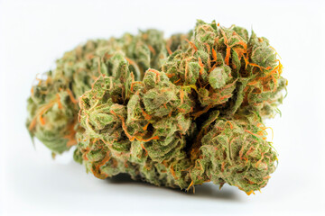 Close up prescription medical marijuana strain AK-47 strain on white background