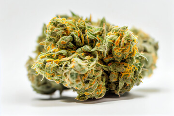 Close up prescription medical marijuana strain AK-47 strain on white background
