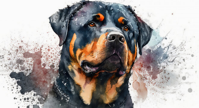 Rottweiler Watercolor Painting - Generative AI