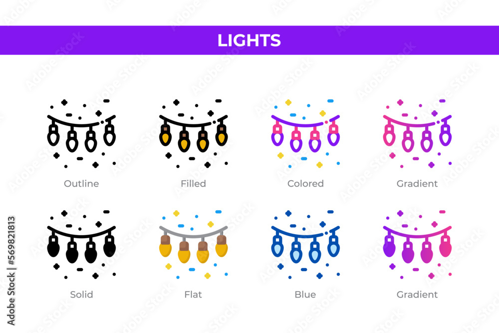 Aufkleber lights icons in different style. lights icons set. holiday symbol. different style icons set. vector