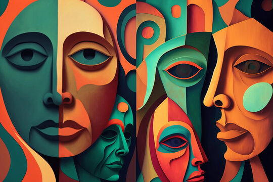 Abstract illustration concept of Schizophrenia, State of Mind, confusing identity, African concept art, ai generative 