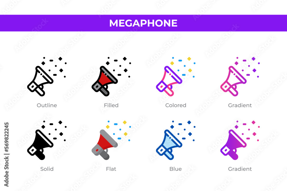 Poster megaphone icons in different style. megaphone icons set. holiday symbol. different style icons set. 