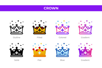 Crown icons in different style. Crown icons set. Holiday symbol. Different style icons set. Vector illustration