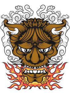 mask devil illustration head with cloud and fire 