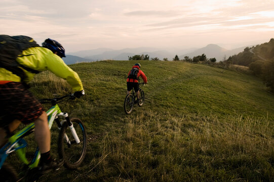 two mountain bikers on the way, Kolovrat, Istria, Slovenia