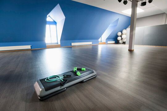 Fitness equipment empty hall room still life