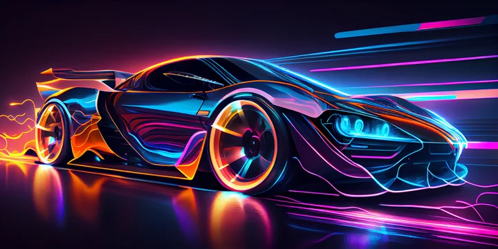 Futuristic Super Car On Neon Highway. Powerful acceleration of a supercar  on a night track with colorful neon lights and trails. Generative AI. Stock  Illustration | Adobe Stock