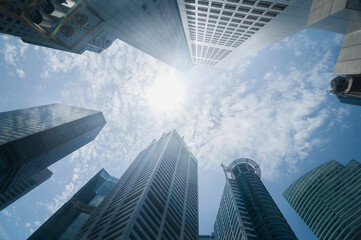 Low angle view of skyscrapers, Singapore City, Singapore