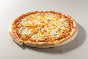 Crispy and Cheesy Pizza on a Wooden Board
