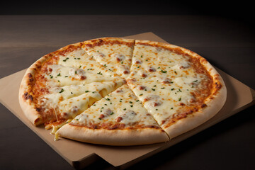 Crispy and Cheesy Pizza on a Wooden Board