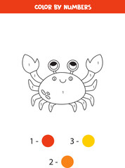 Color cute red crab by numbers. Worksheet for kids.