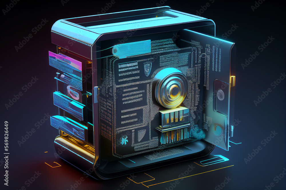 Poster Cyber security, privacy and data storage protection. Document management system with password and encryption. Encrypted files on computer or server.