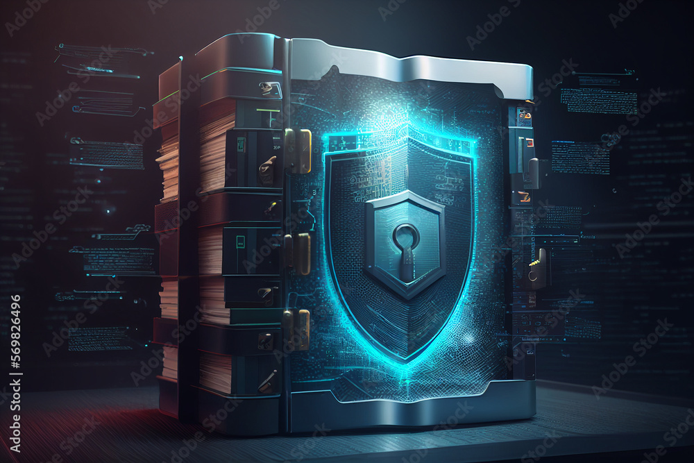 Poster cyber security, privacy and data storage protection. document management system with password and en