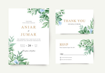 Wedding invitation card with watercolor floral